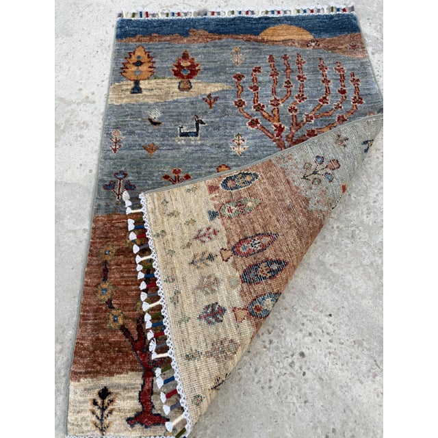 Gabbeh Sunset Landscape Rug, Hand-Knotted Wool, 2x3, Blue & Rust For Sale - Image 10 of 12