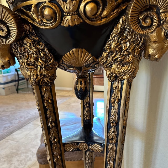 1940s Empire Marble Top Cast Metal Ram Pedestals (2) For Sale - Image 4 of 8