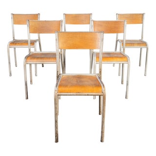 French Grey Model 510 Stacking Dining Chairs from Mullca, 1960s, Set of 6 For Sale