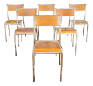 French Grey Model 510 Stacking Dining Chairs from Mullca, 1960s, Set of 6