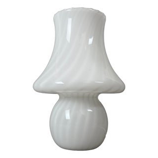 Vintage Space Age Mushroom Swirl Table Lamp in Murano Opal Glass, 1970s For Sale