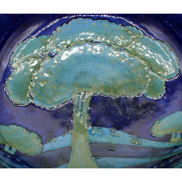 Circa 1925 "Moonlit Blue" Ceramic & Pewter Compote Bowl by Moorcroft, England For Sale - Image 4 of 5