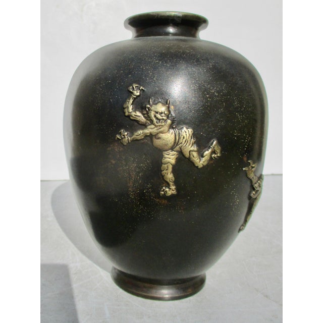Japanese Meiji Bronze Vase With Gilt Demons For Sale - Image 13 of 13
