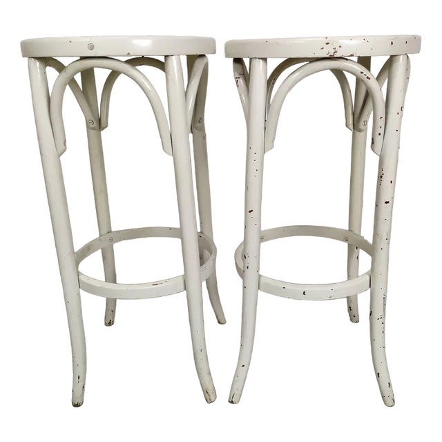 Set of Wooden Bistro Stools, 1930s For Sale