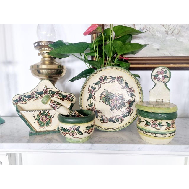 Yellow Art Deco Wooden Painted Mortar, Container and Platter, 1930s, Set of 5 For Sale - Image 8 of 13