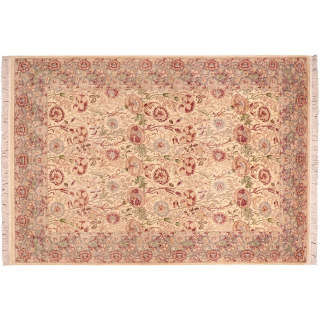 Gray Floral 1990's Pak-Persian Ivory/Grey Wool Rug - 6'1'' X 9'6'' For Sale - Image 8 of 9
