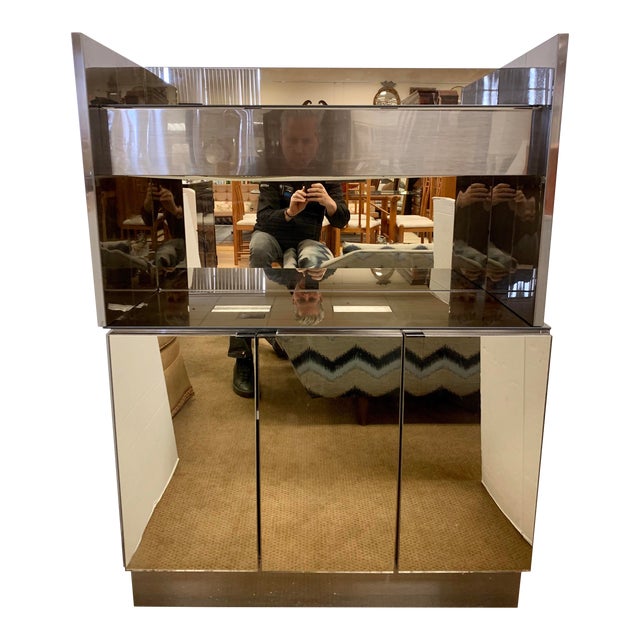 1970s Mid Century Milo Baughman Chrome Mirrored Dry Bar Liquor Cabinet Chairish