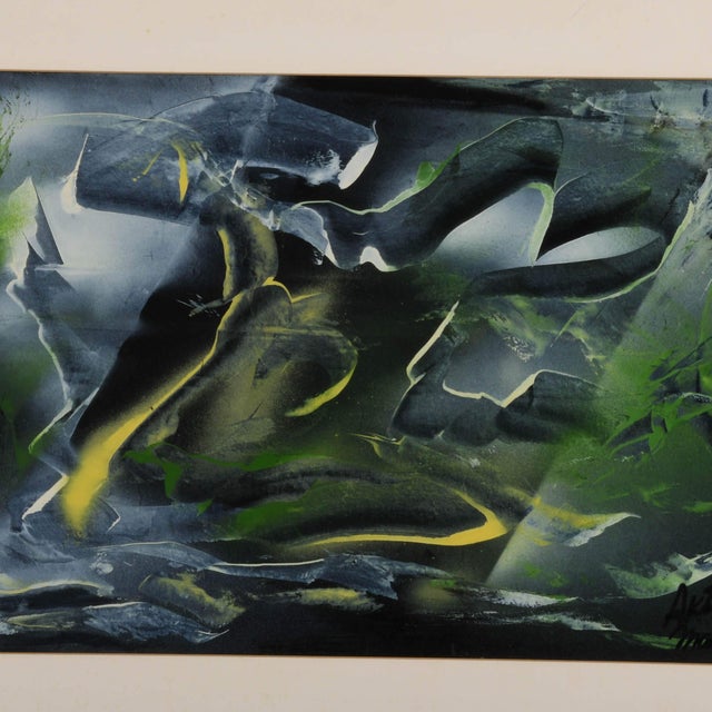 This Framed J. Akston "At the Bottom of the Sea" Acrylic on Paper explores a turbulent underwater realm through layered...