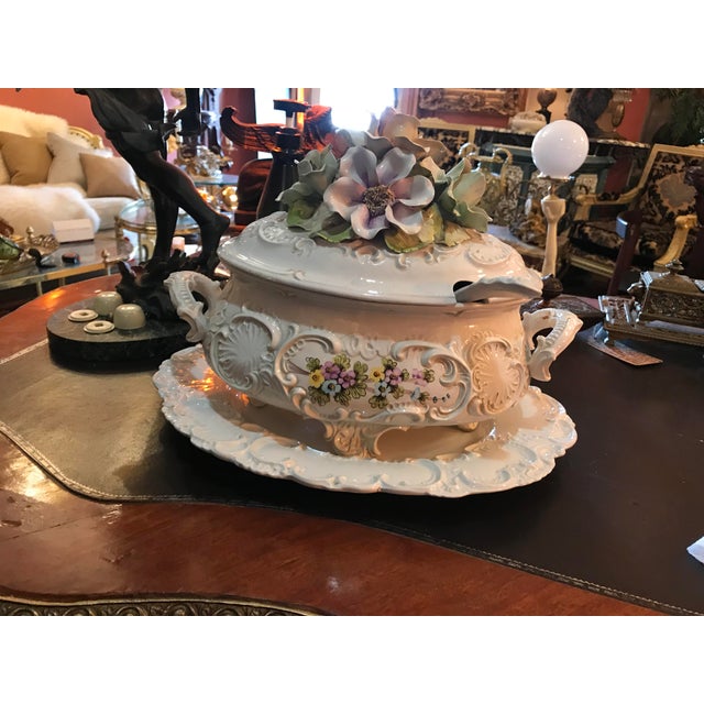 Italian Capodimonte Soup Tureen With Platter & Ladle Chairish