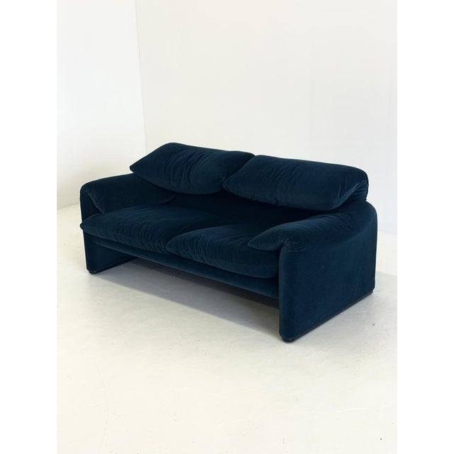 Blue Green Cassina Maralunga Sofa by Vico Magistretti, 1990s For Sale - Image 6 of 13