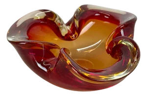 Murano Glass Red-Yellow Bowl Element Shell Ashtray Murano, Italy, 1970s