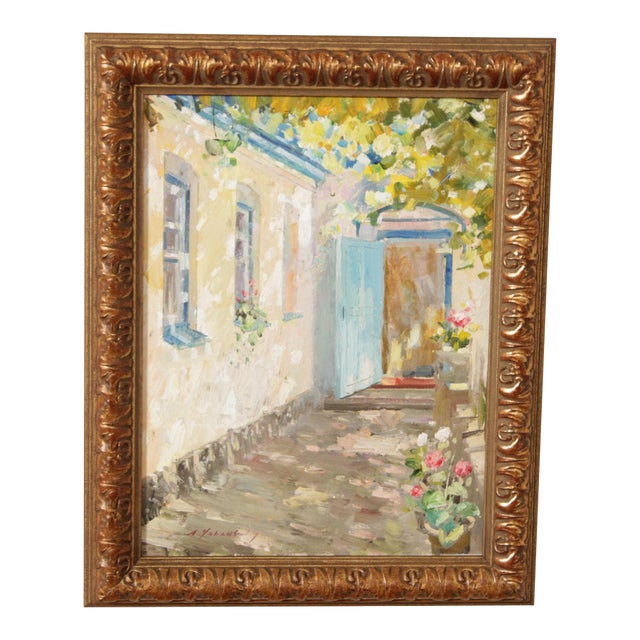 Amy Yalanskyi Impressionist Style Oil Painting, Courtyard Afternoon For Sale