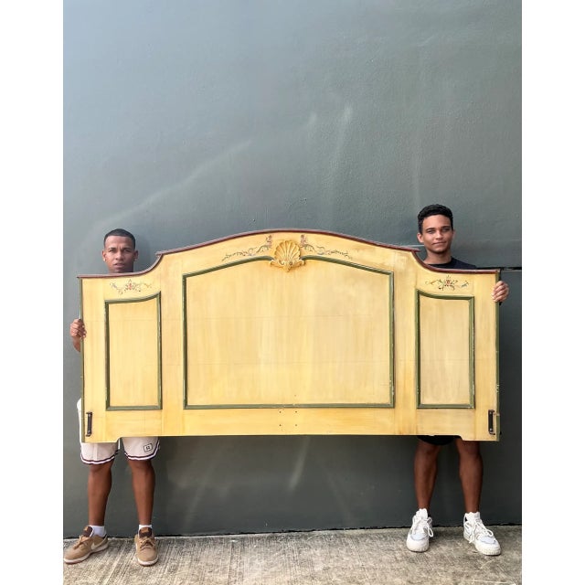 Yellow Vintage Hand-Painted Wood Queen Headboard For Sale - Image 8 of 12