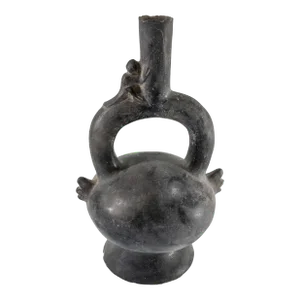 Pre-Columbian Peruvian Black Glazed Chimu Culture Stirrup Cup Vessel