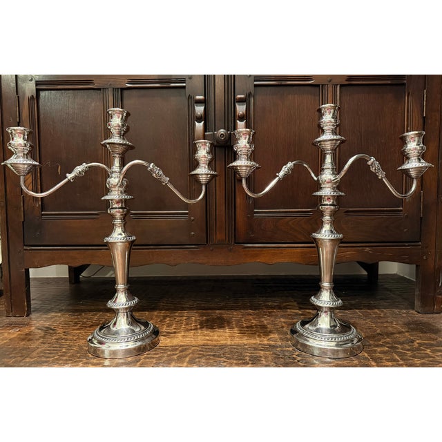 English Pair of George III Old Sheffield Plate Three-Light Candelabra, Early 19th Century For Sale - Image 3 of 18