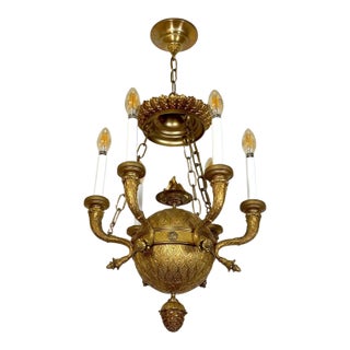 Antique Empire Bronze Ormolu Six Light Chandelier - Restored For Sale