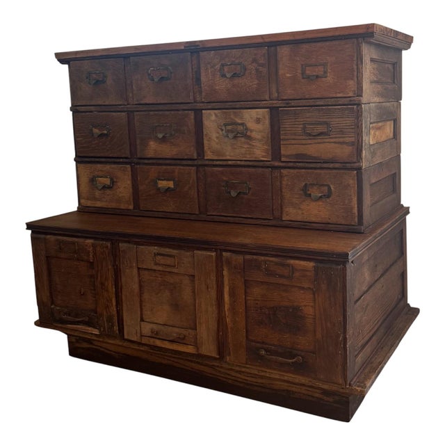 Exceptional antique oversized oak card catalog cabinet by Library Bureau-Makers, early 1900s. Total depth 24.5” Top depth...