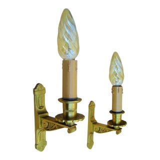 1950's French Empire Style Small Gold Bronze Signed Documented Wall Sconces by Maison Bagues a - Pair For Sale