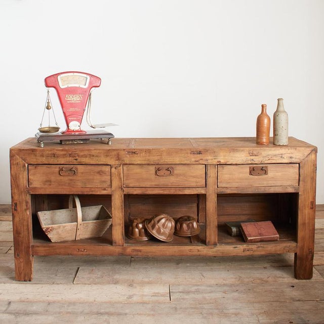 Wood Antique Rustic Elm Haberdashery Kitchen Island Sideboard For Sale - Image 7 of 14