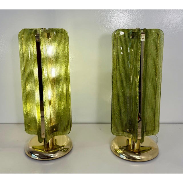 Murano Glass Table Lamps in Ribbed Green Glass and Brass, 2000s, Set of 2 For Sale - Image 13 of 18