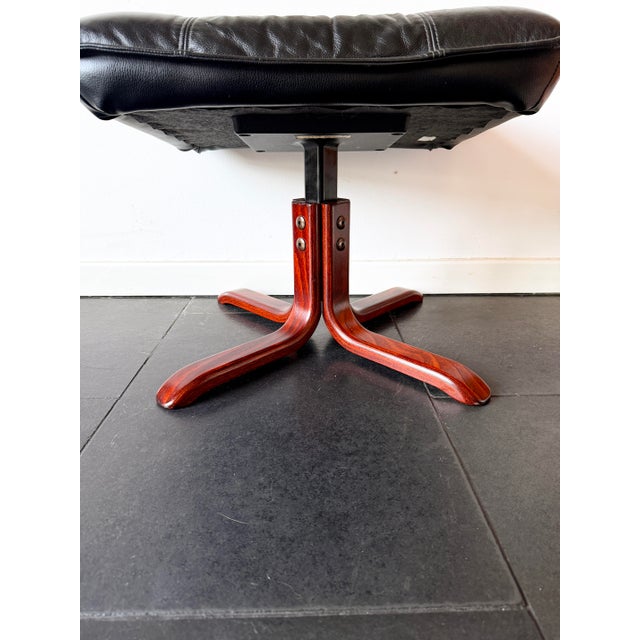Vintage Lindos Black Leather and Wood Ottoman from Ikea, 1997 For Sale - Image 9 of 15
