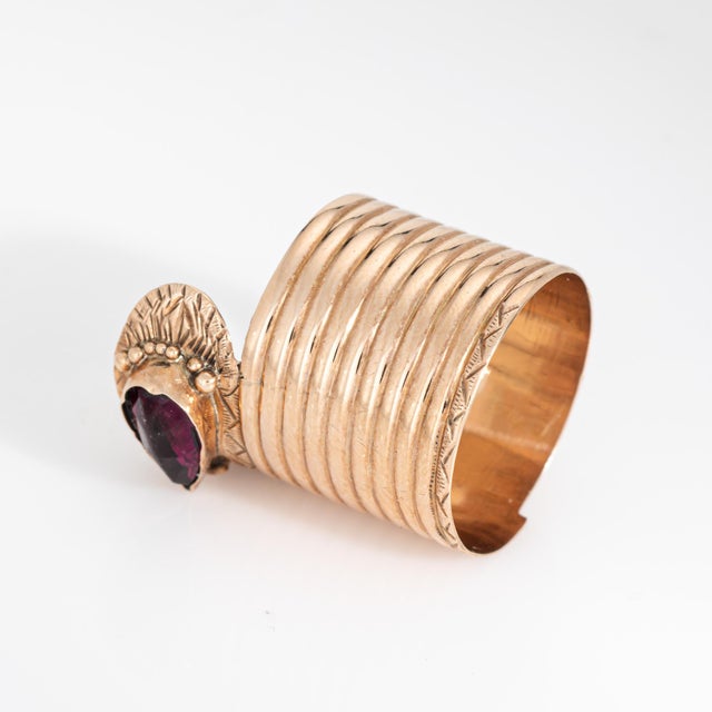 Antique Victorian Extra Wide Snake Ring 14k Rose Gold Garnet Sz 7 Fine Jewelry For Sale - Image 4 of 7