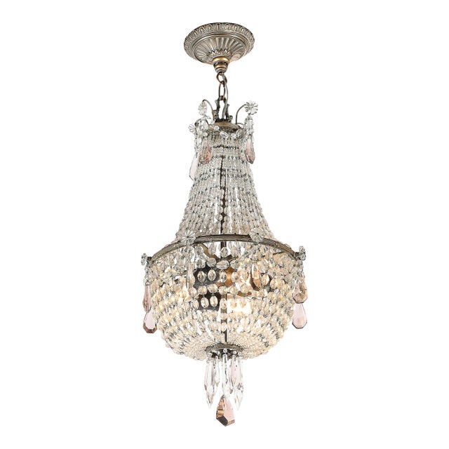 Hollywood Regency Crystal Beaded Chandelier W/ Gilt Bronze Fittings by Baccarat For Sale