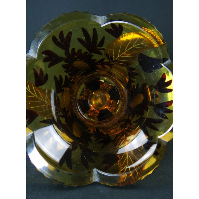 Bohemian Art Deco Cut Crystal Vase with Amber and Burgundy Floral Decoration, 1930s For Sale - Image 11 of 15