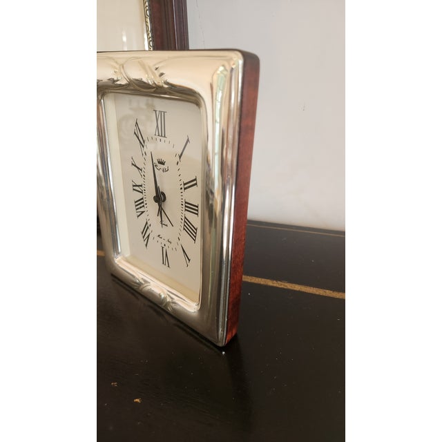 A vintage Italian desk clock by Real Clock, likely dating to the 1980s or 1990s, with a polished 925 silver-clad front,...