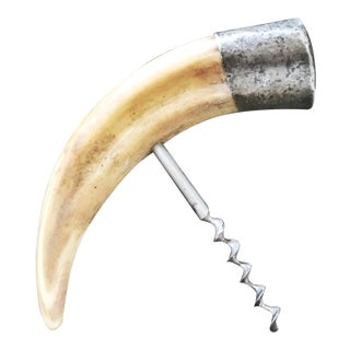 Antique Steel Cork Screw With Sterling & Boar Tusk For Sale