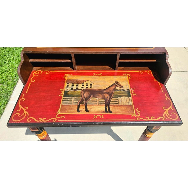 Three Hands Corp. Hand-Painted Equestrian Folk Art Secretary Desk For Sale In Naples, FL - Image 6 of 16