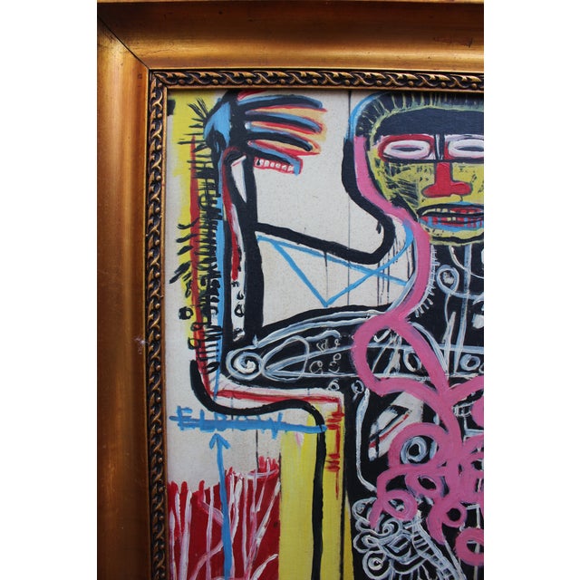 1970s 1970s Vintage Abstract Basquiat Style Framed Painting For Sale - Image 5 of 10