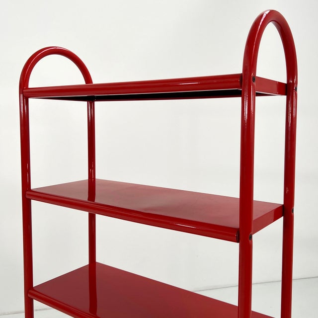 1970s Red Tubular Standing Shelf, 1980s For Sale - Image 5 of 8
