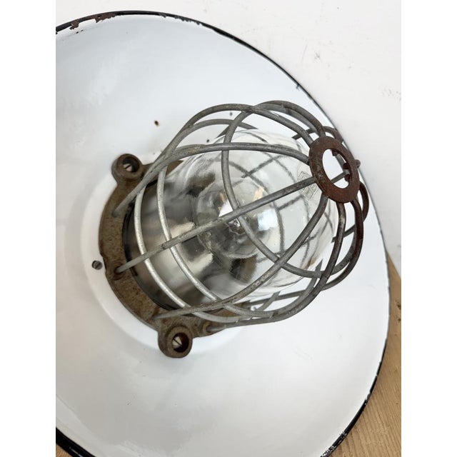 Black Enamel and Cast Iron Industrial Cage Pendant Light from Elektrosvit, 1960s For Sale - Image 16 of 18