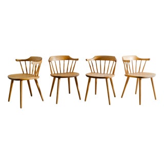 Swedish Mid-Century Småland Wooden Dining Chairs by Yngve Ekström, 1950s, Set of 4 For Sale