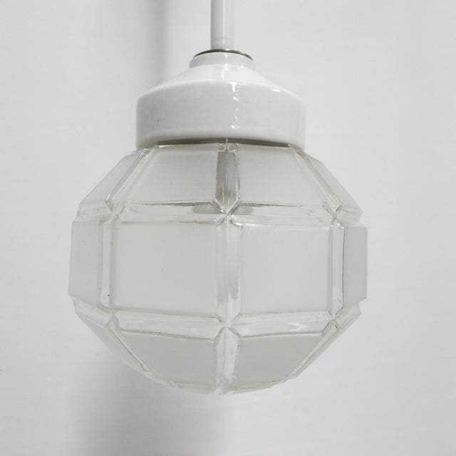 Art Deco Hanging Lamp with Octagonal Frosted Glass Shade, 1930s For Sale - Image 4 of 18