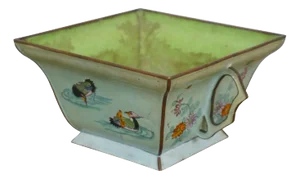 Mid 20th Century Chinese Qing Peking Enameled Mandarin Ducks Square Bonsai Planter