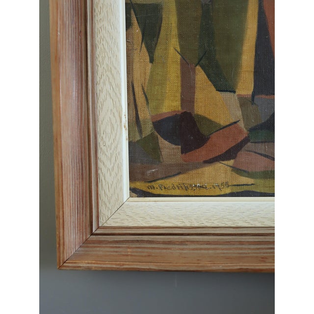 1955 Mid-Century Modern 'Woodland Rhythm' Vintage Swedish Abstract Cubist Landscape Oil Painting, Framed For Sale - Image 6 of 11