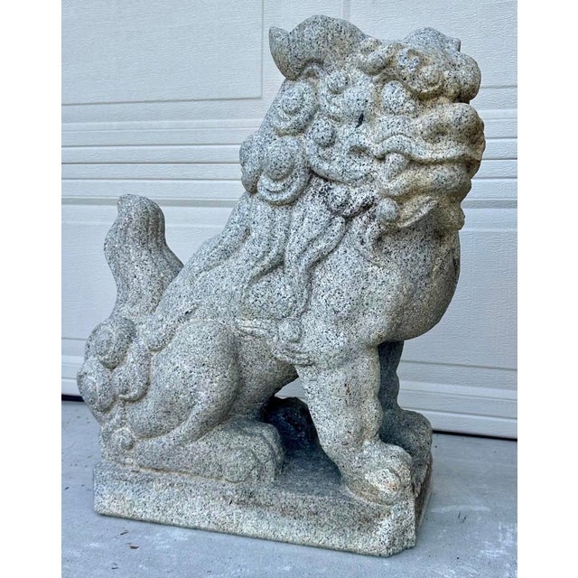 Rare Late 19th Century Meiji Era Japanese Granite Komainu Guardian Lions Hand Carved Stone Foo Dogs / Shishi Pair (C. 1890) For Sale - Image 9 of 18