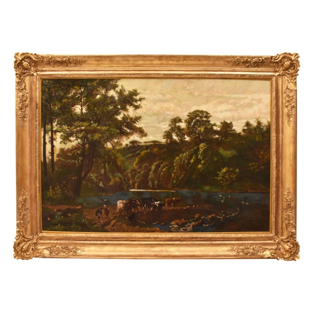 Van Campenhout, Landscape with Cows and Shepherds, Oil on Canvas For Sale - Image 11 of 11