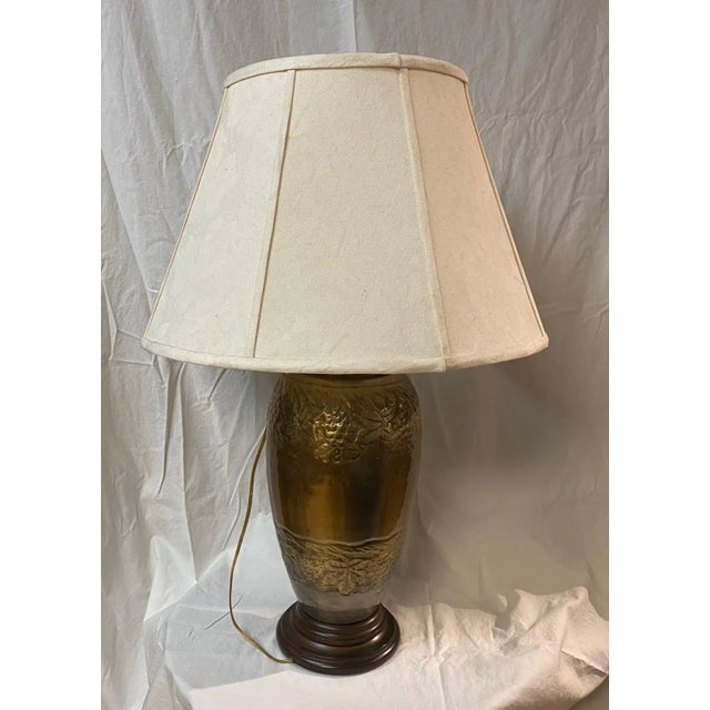 Vintage 80's Lamp With Large Brass Center and Wood Base For Sale - Image 13 of 13
