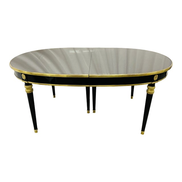 Maison Jansen Ebony Dining Table, Louis XVI Style, Two Insertable Leaves For Sale