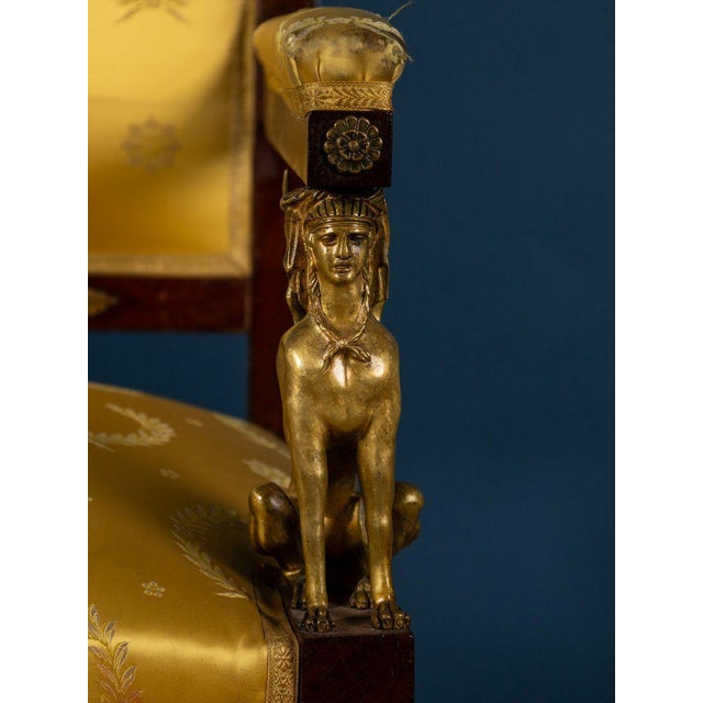 French Empire Style Armchairs with Gilt Bronze Mounts, Set of 2 For Sale - Image 4 of 5