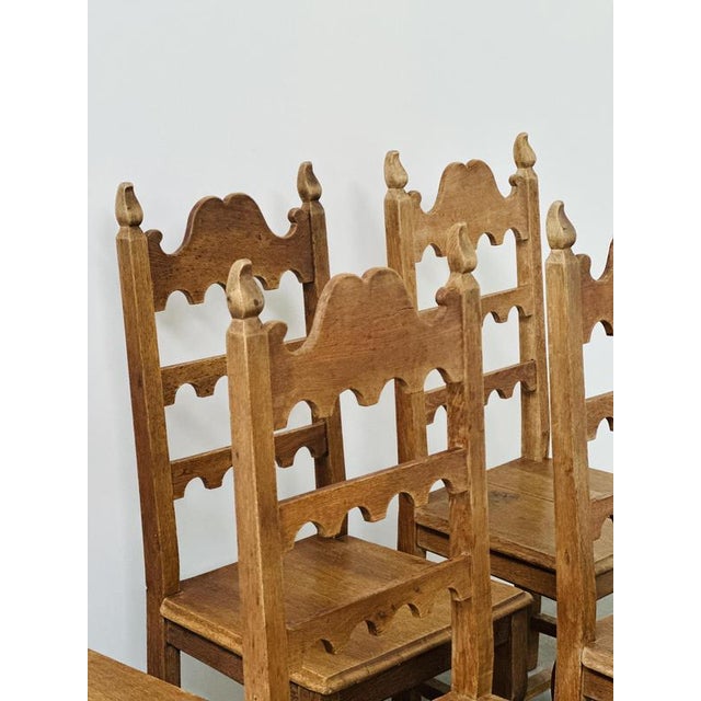 Wood Vintage Oak High-Back Dining Chairs, Set of 6 For Sale - Image 7 of 14