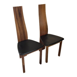 1970s Mid Century Modern Scandinavian Walnut High Back Chairs - Set of 2 For Sale