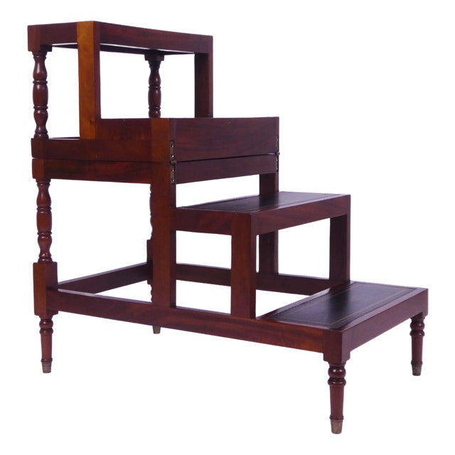 Antique Metamorphic Wooden Stairs with Leather For Sale