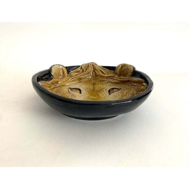 Mid-Century Modern Italian Majolica Lion Dish For Sale - Image 3 of 8