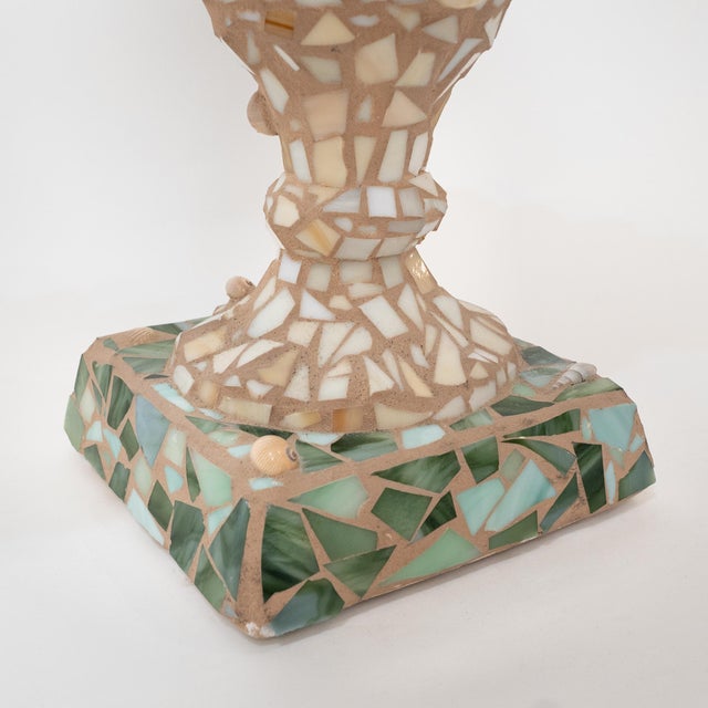 1990s Pair of Large Mosaic Shell and Glass Urns For Sale - Image 5 of 13