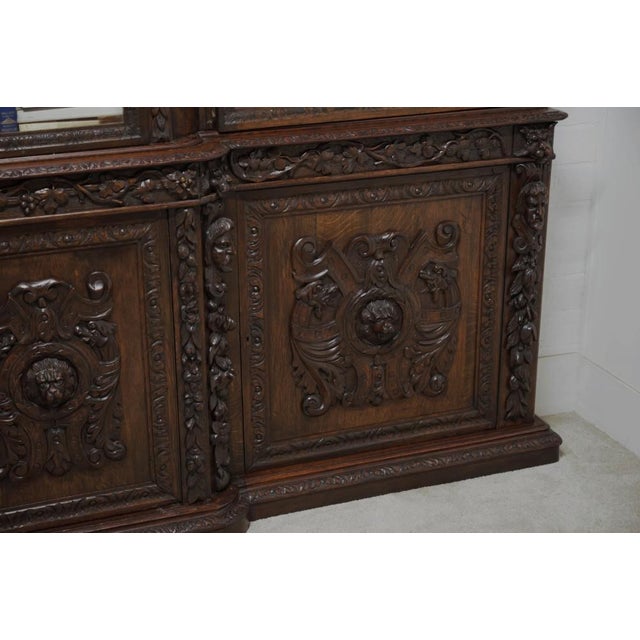 Victorian Carved Oak Breakfront Bookcase, 1870s For Sale - Image 17 of 18