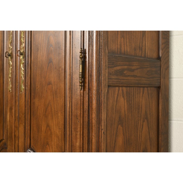 Baker Furniture French Provincial Louis XV Carved Oak Armoire Dressers or Linen Presses, Pair For Sale - Image 12 of 18